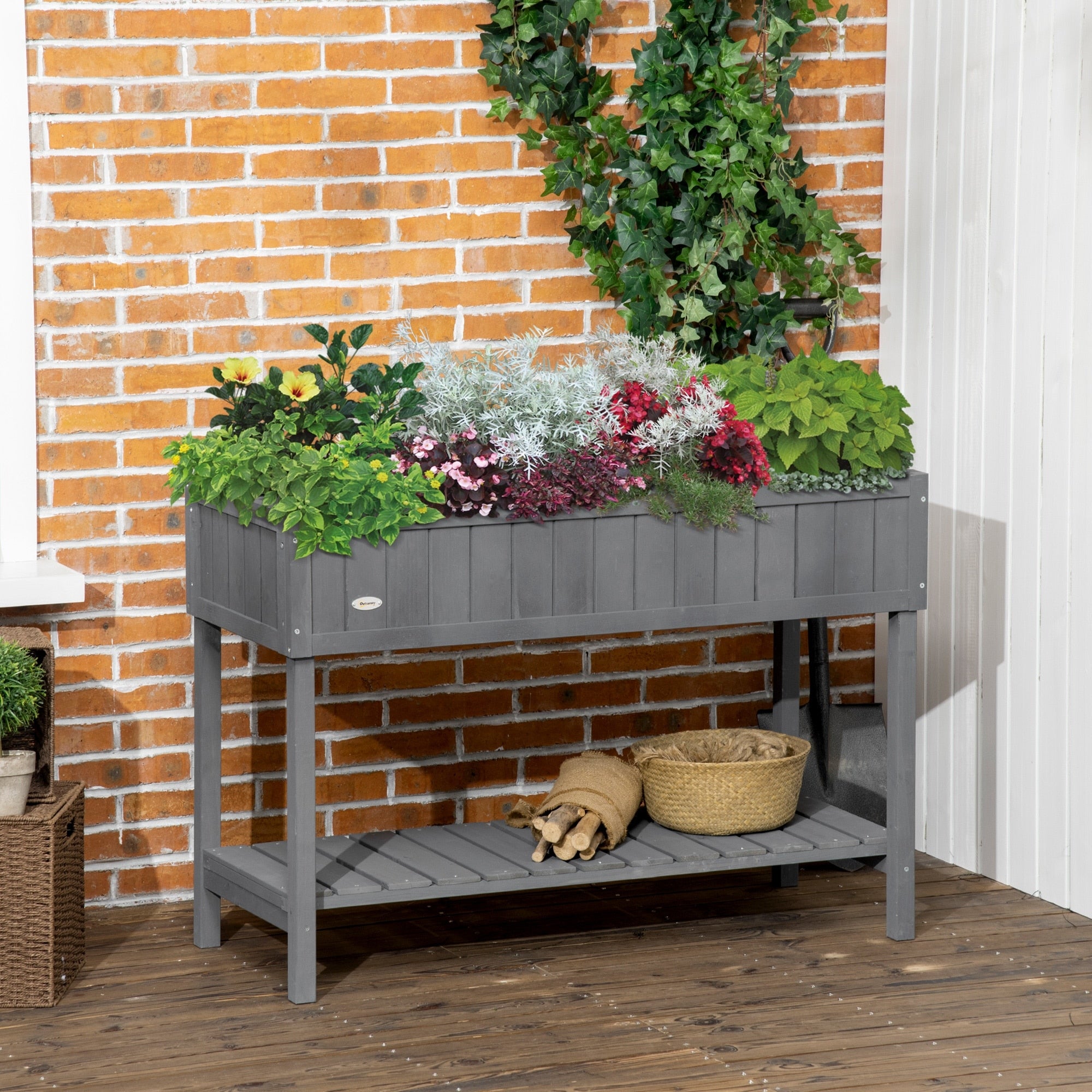 Outsunny Raised Wooden Garden Bed Grid Planter Stand With 8 Slots Small Garden Space To Grow Herbs Veggies Flowers