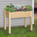 Outsunny Raised Wooden Garden Bed Planter Stand With Inner Bag Perfect For Limited Garden Space To Grow Herbs Flowers