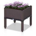 Outsunny Rattan Flower Planter Box With Raised Gardening Plant Pot Compact Footprint And Self Watering Design