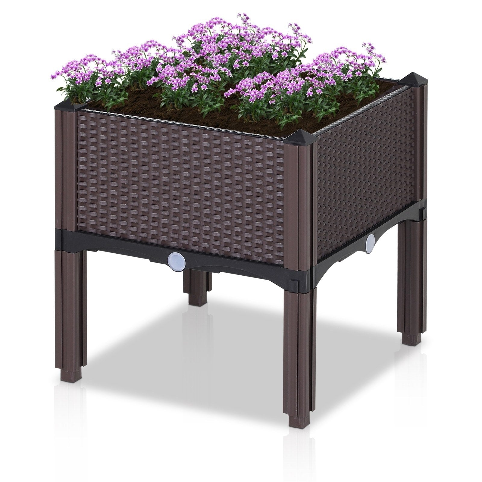 Outsunny Rattan Flower Planter Box With Raised Gardening Plant Pot Compact Footprint And Self Watering Design