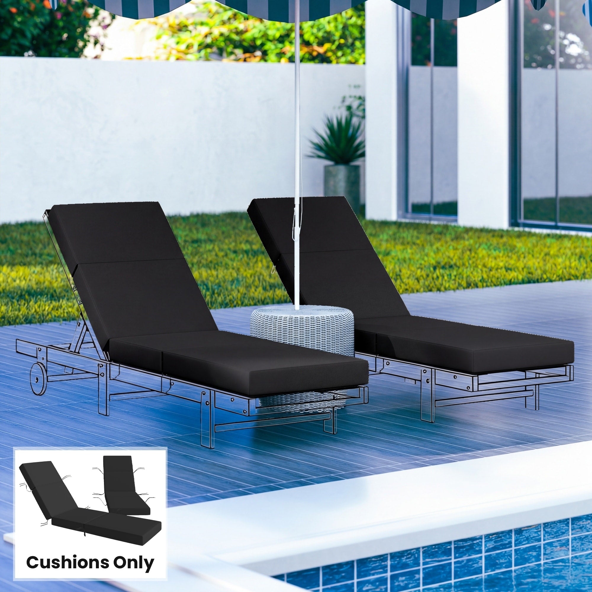 Outsunny Set Of 2 Chaise Lounge Cushion 4 Thick Outdoor Lounge Chair Cushions With Non Slip Ties