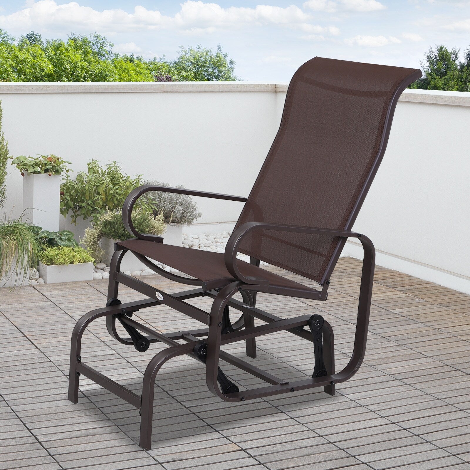 Outsunny Swinging Glider Lounging Chair W Smooth Rocking Arms Lightweight Construction For Patio Backyard Brown