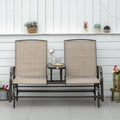 Outsunny Two Person Outdoor Mesh Fabric Patio Double Glider Chair With Center Table