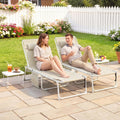 Outsunny Tanning Chair Set Of 2 With Face Hole Side Table 5 Position Reclining Folding Chaise Lounge Chair