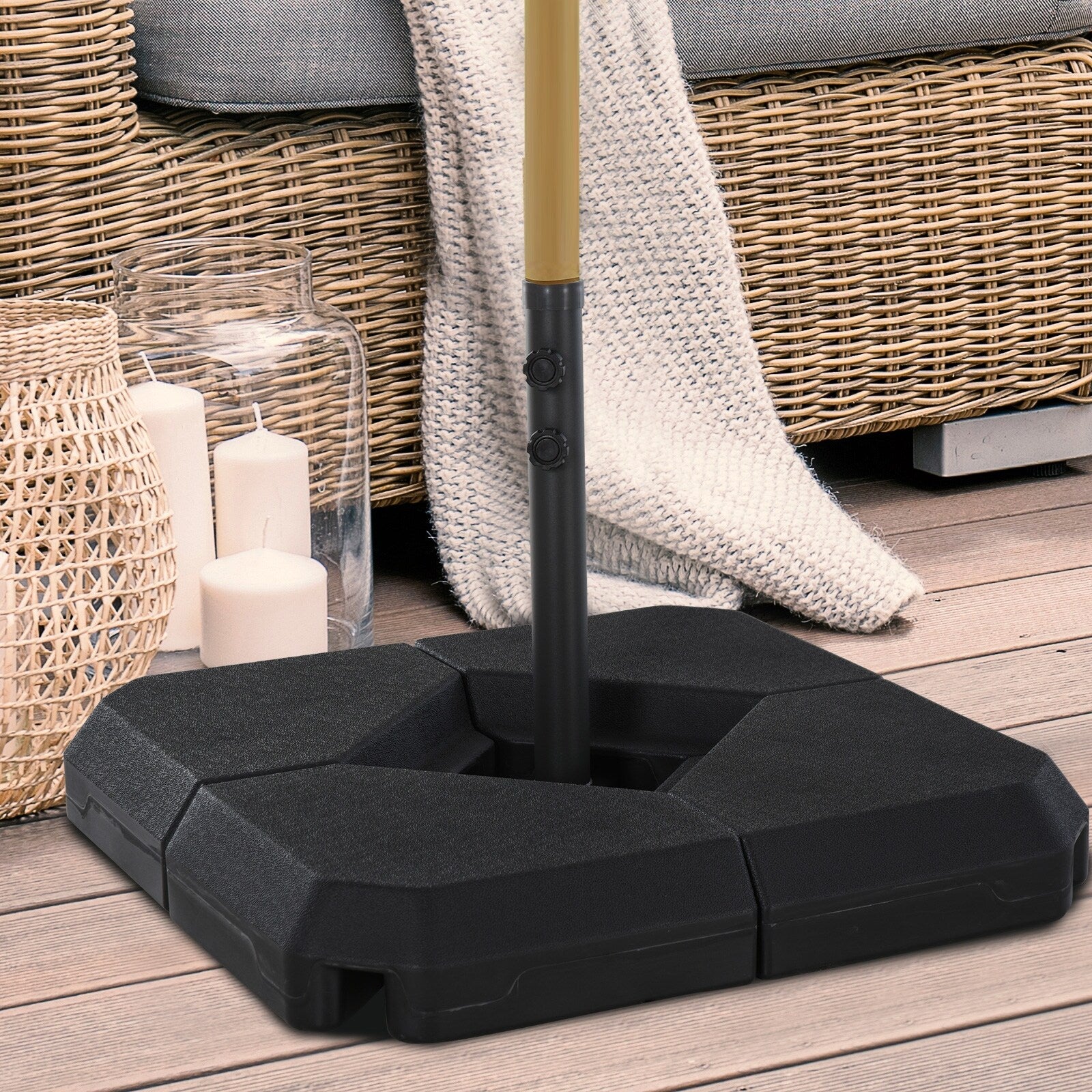 Outsunny Umbrella Stand Fitting 48Mm Poles And Steel Base With 4 Fillable Plastic Weights 4 Gal. Capacity Each Black