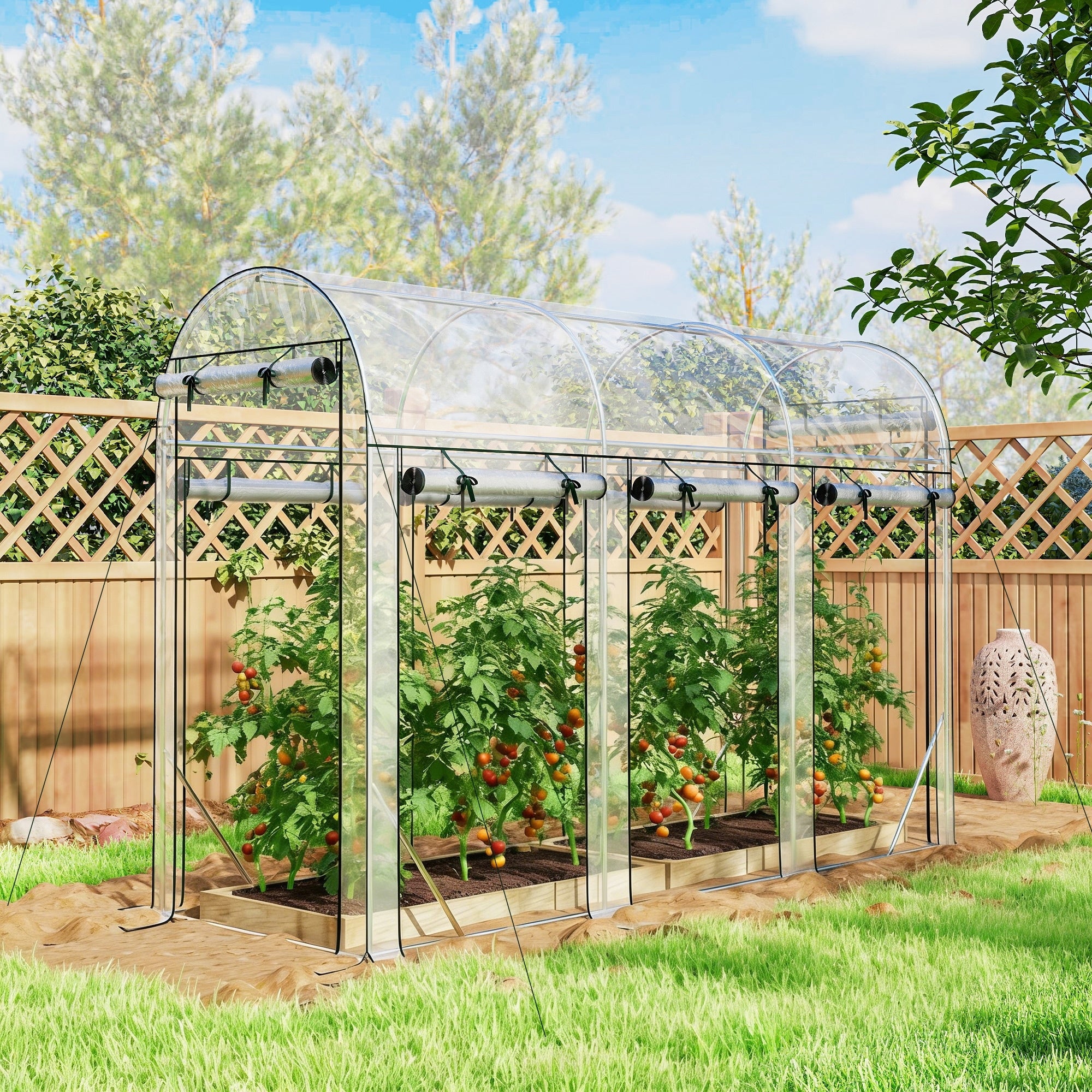 Outsunny Walk In Tunnel Greenhouse 10 X 3 X 6.5 Hoop House Greenhouse With 8 Roll Up Doors Plant Hot House