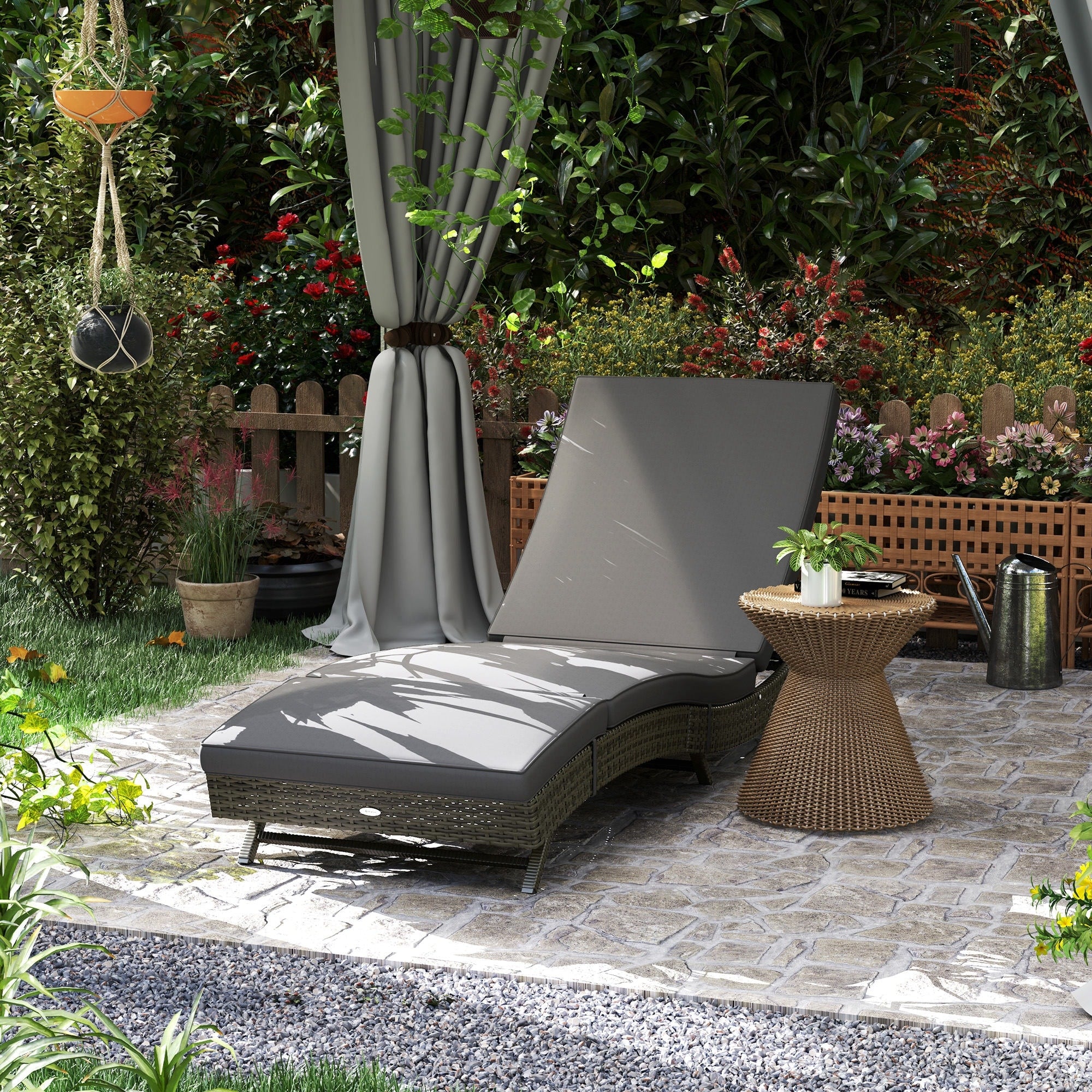 Outsunny Wicker Chaise Lounge Chair Outdoor With Wheels Cushion Pe Rattan Patio Lounge Chair