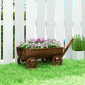 Outsunny Wooden Wagon Planter Box Mobile Garden Planter With 4 Wheels And Handle Small Wheelbarrow Wagon Flower Cart