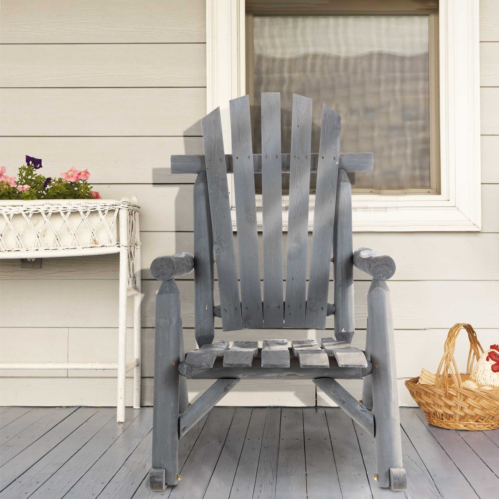 Outdoor Adirondack Rocking Chair Fir Wood Log Slatted Design Patio Rocker For Porch Garden Lounging