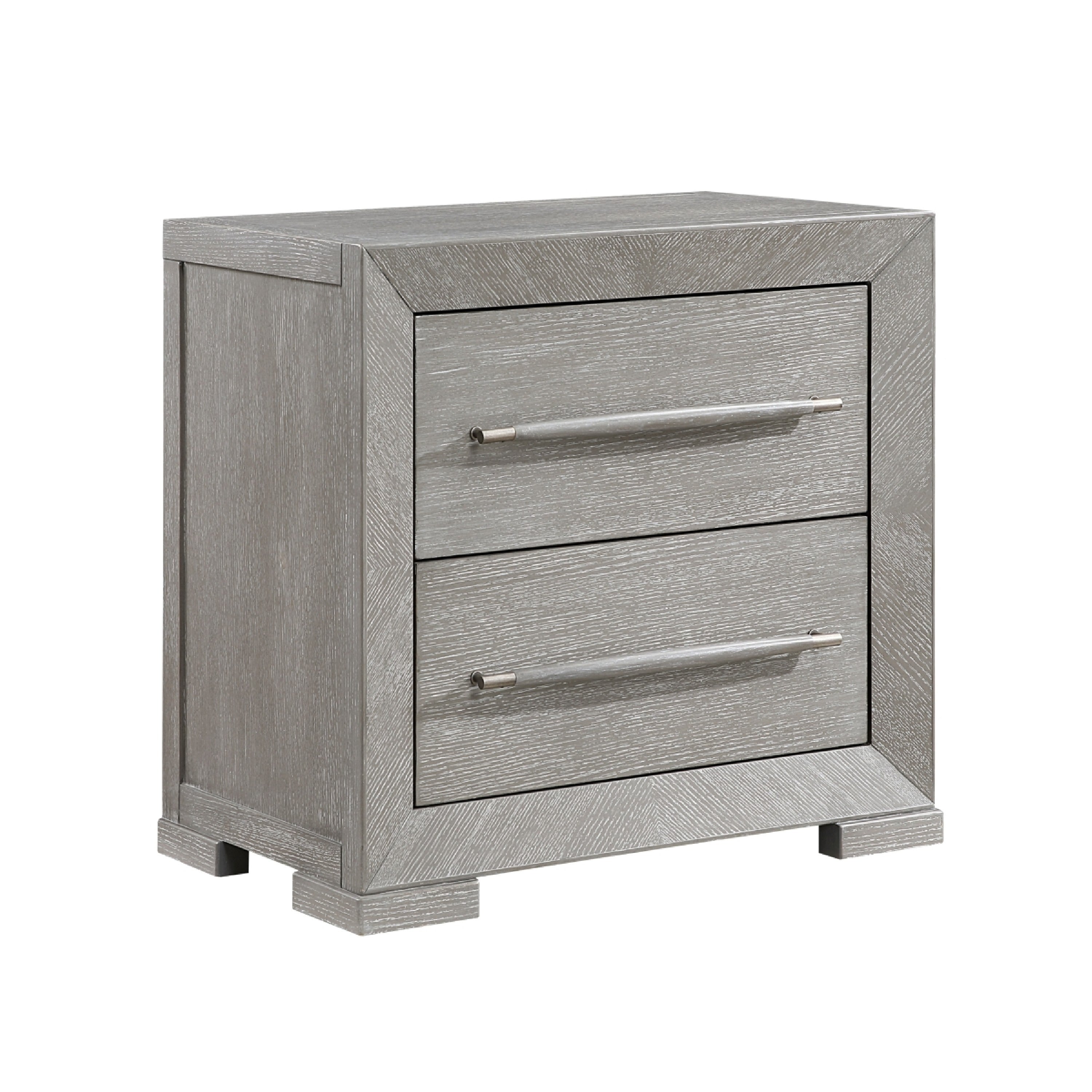 Ova Nightstand 2 Drawer W Framed Front Wood Accent Handles Gray