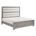 Ova Queen Size Bed Wide Channel Tufted Upholstery Gray Oak Veneer
