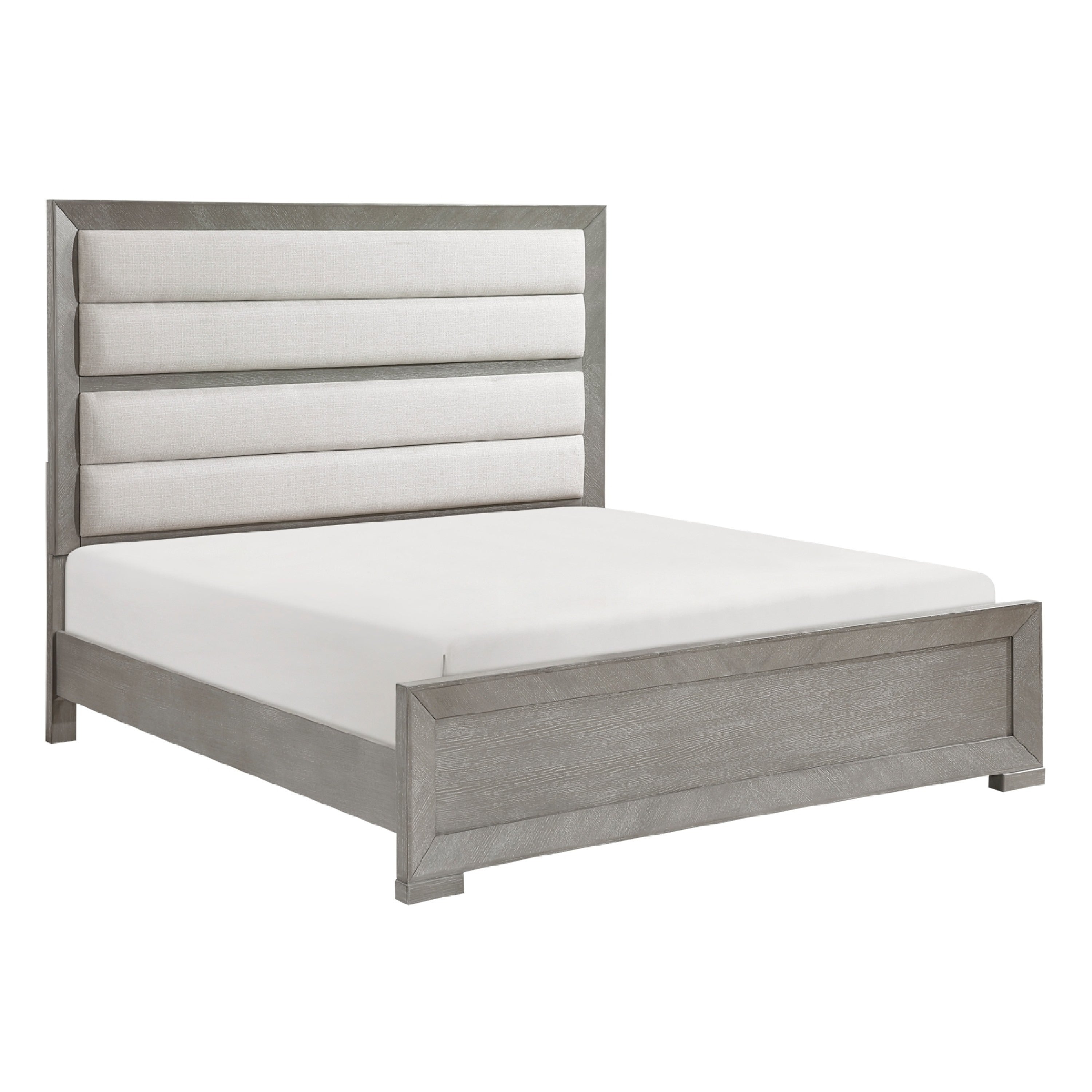 Ova Queen Size Bed Wide Channel Tufted Upholstery Gray Oak Veneer