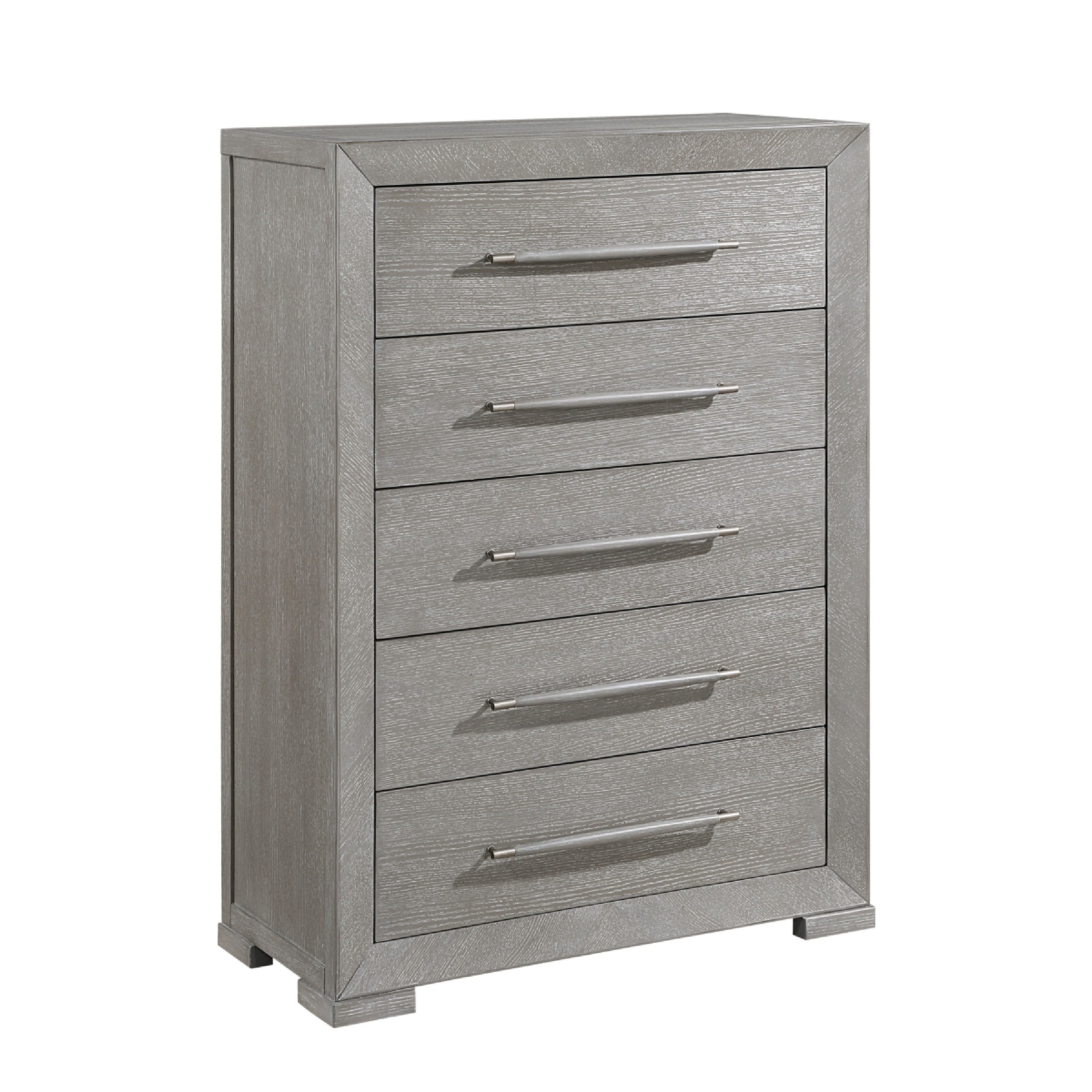 Ova Tall Dresser Chest 5 Drawer W Wide Wood Accent Handles Gray