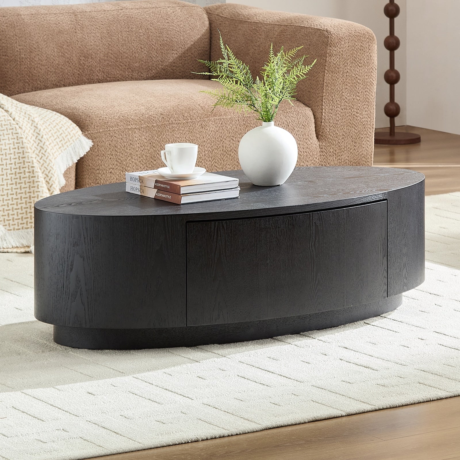 Oval Coffee Table Accent Table With Drawer Elegant Side Table Sofa Table Center Table Black End Table