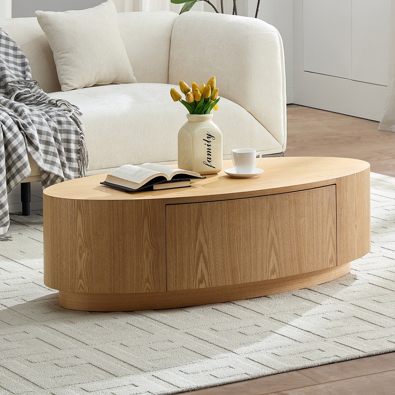 Oval Coffee Table Accent Table With Drawer Elegant Side Table Sofa Table Natural Center Table End Table