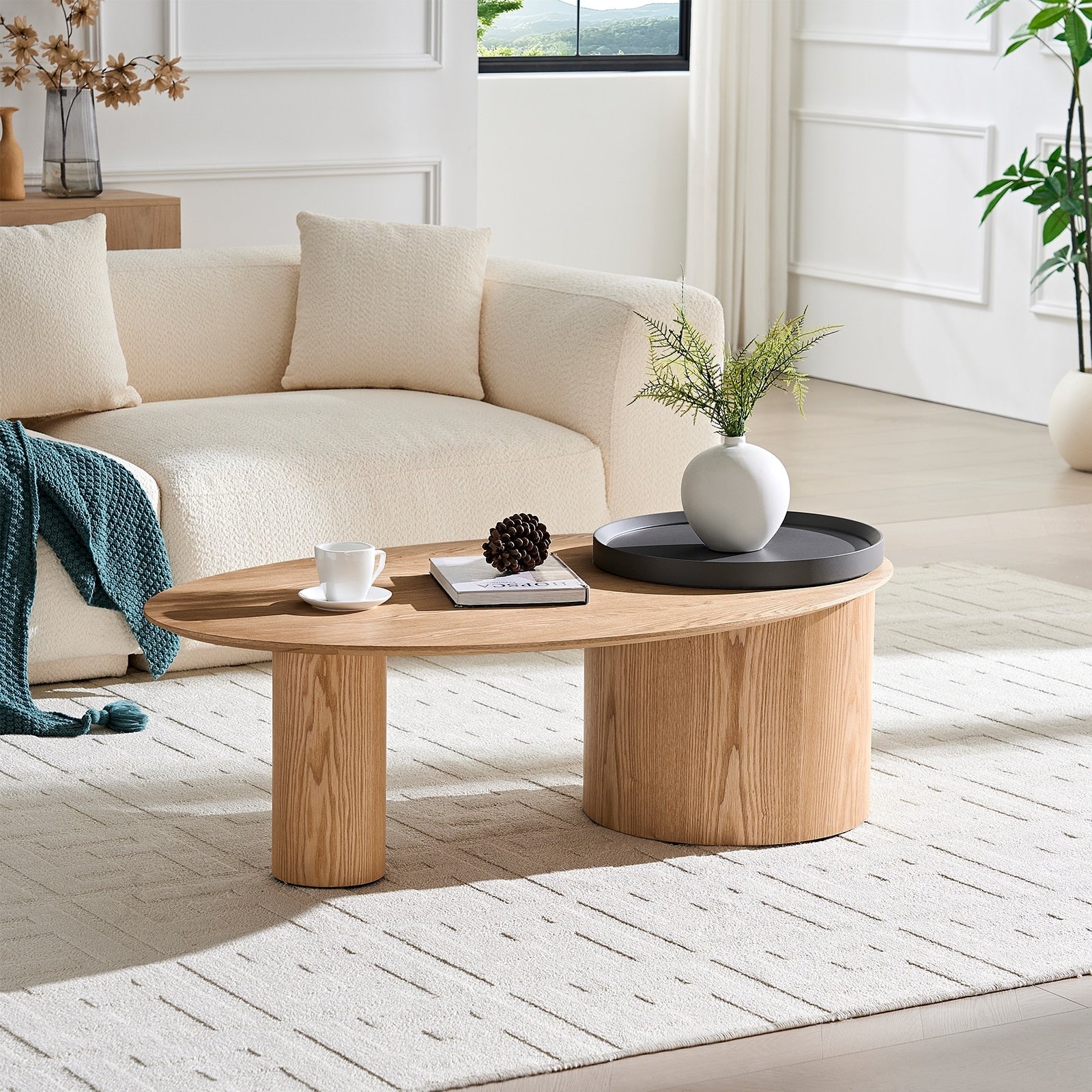 Oval Coffee Table Side Table Center Table For Living Room Natural End Table Sofa Table Cocktail Table