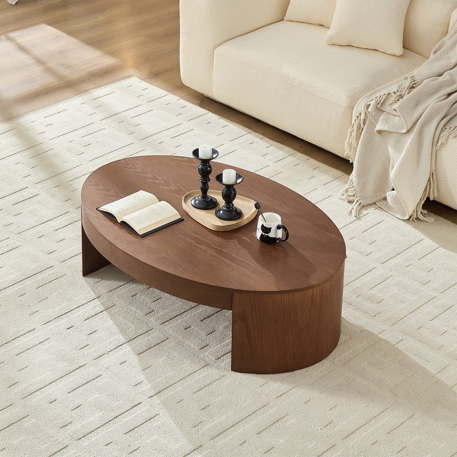 Oval Coffee Table Simple Center Table For Living Room Walnut Side Table Sofa Table Accent Table Tea Table