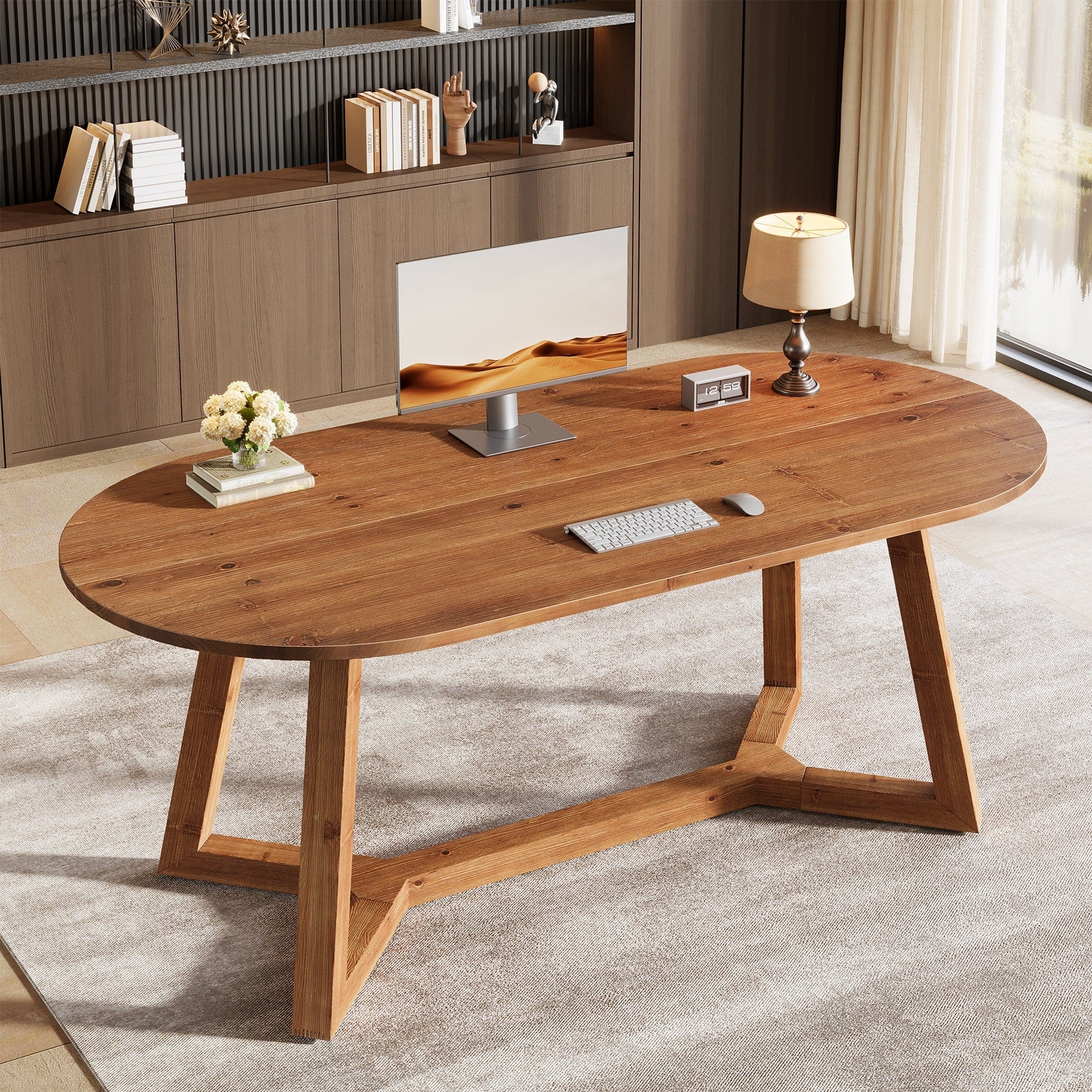 Oval Desk Home Office Furniture Solid Wood 63 Inch Writing Table