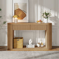 Oval Fluted Console Table Side Table With 2 Drawers Natural Sofa Table Accent Table Entryway Table With Bottom Shelf