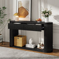 Oval Fluted Console Table With 2 Drawers And Bottom Shelf Wood Entryway Table With Smooth Metal Slides For Living Room Entryway