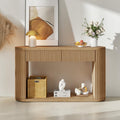 Oval Fluted Console Table With Drawers And Bottom Shelf Wood Entryway Sofa Accent Table