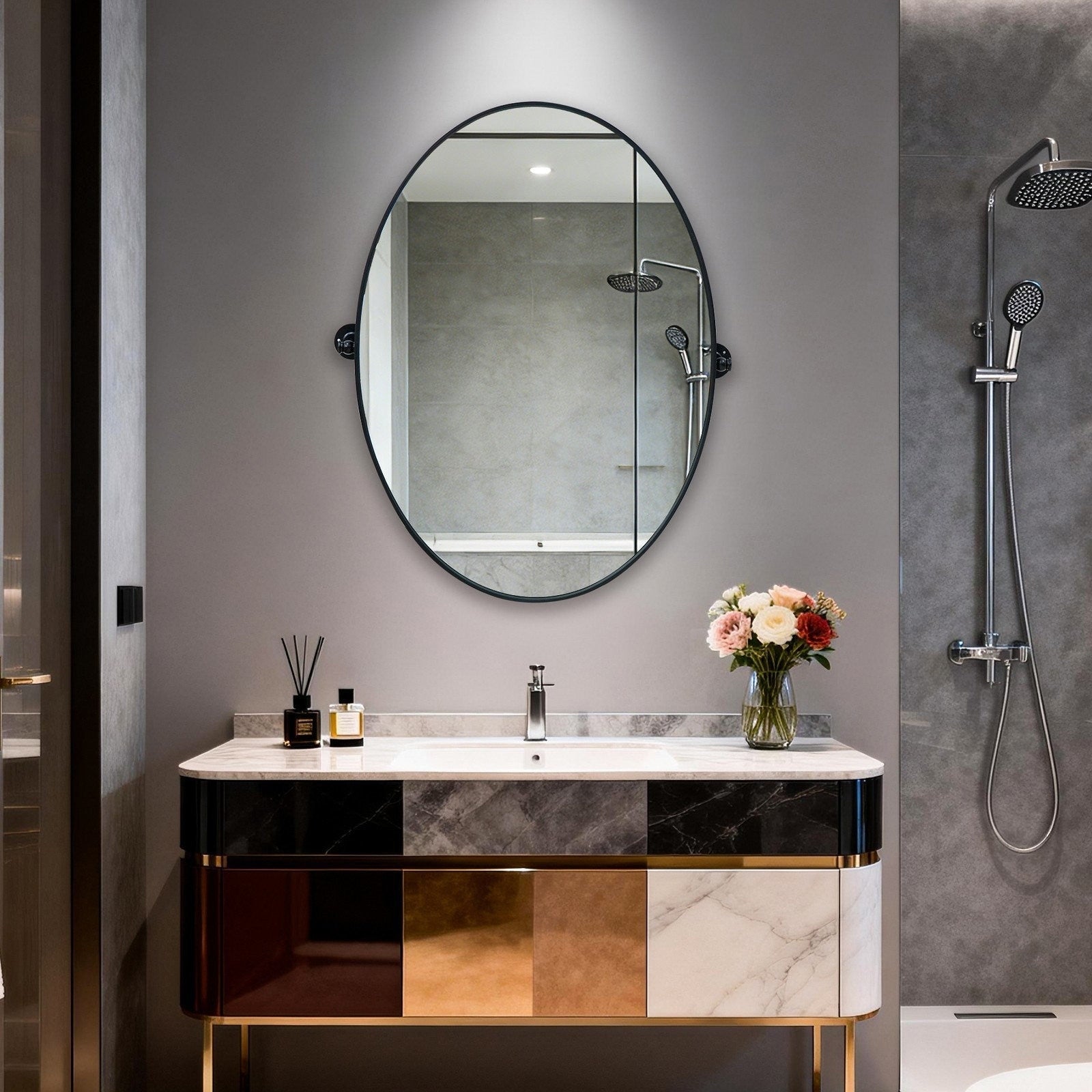 Oval Metal Pivot Bathroom Vanity Mirror Tilting Wall Aluminum Mirrors 20 L X 28 W