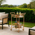 Oval Metal Serving Cart Clear Glass Copper