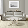 Oval Shape Glass Top Coffee Table With Criss Cross Base Silver And Clear