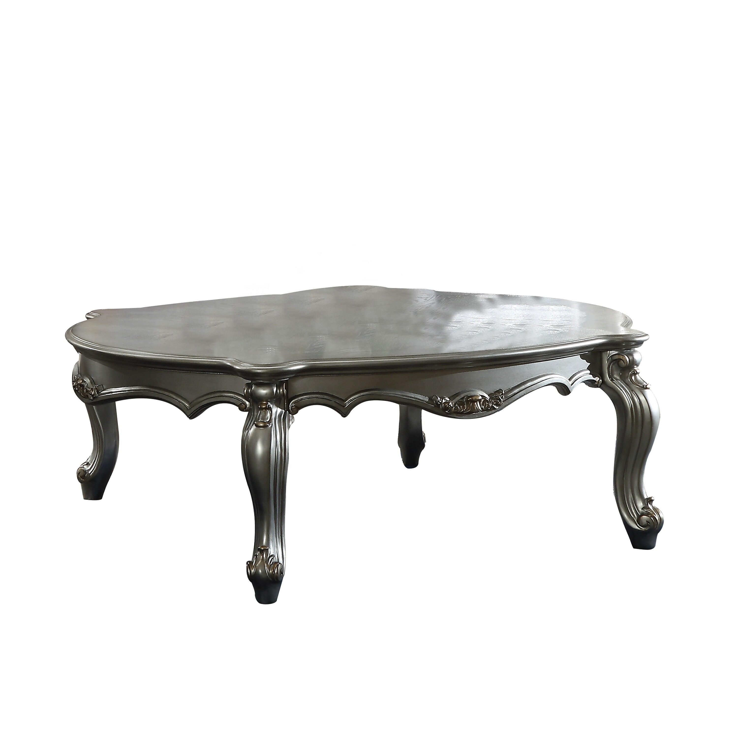 Oval Shaped Wooden Coffee Table With Cabriole Leg Support Silver