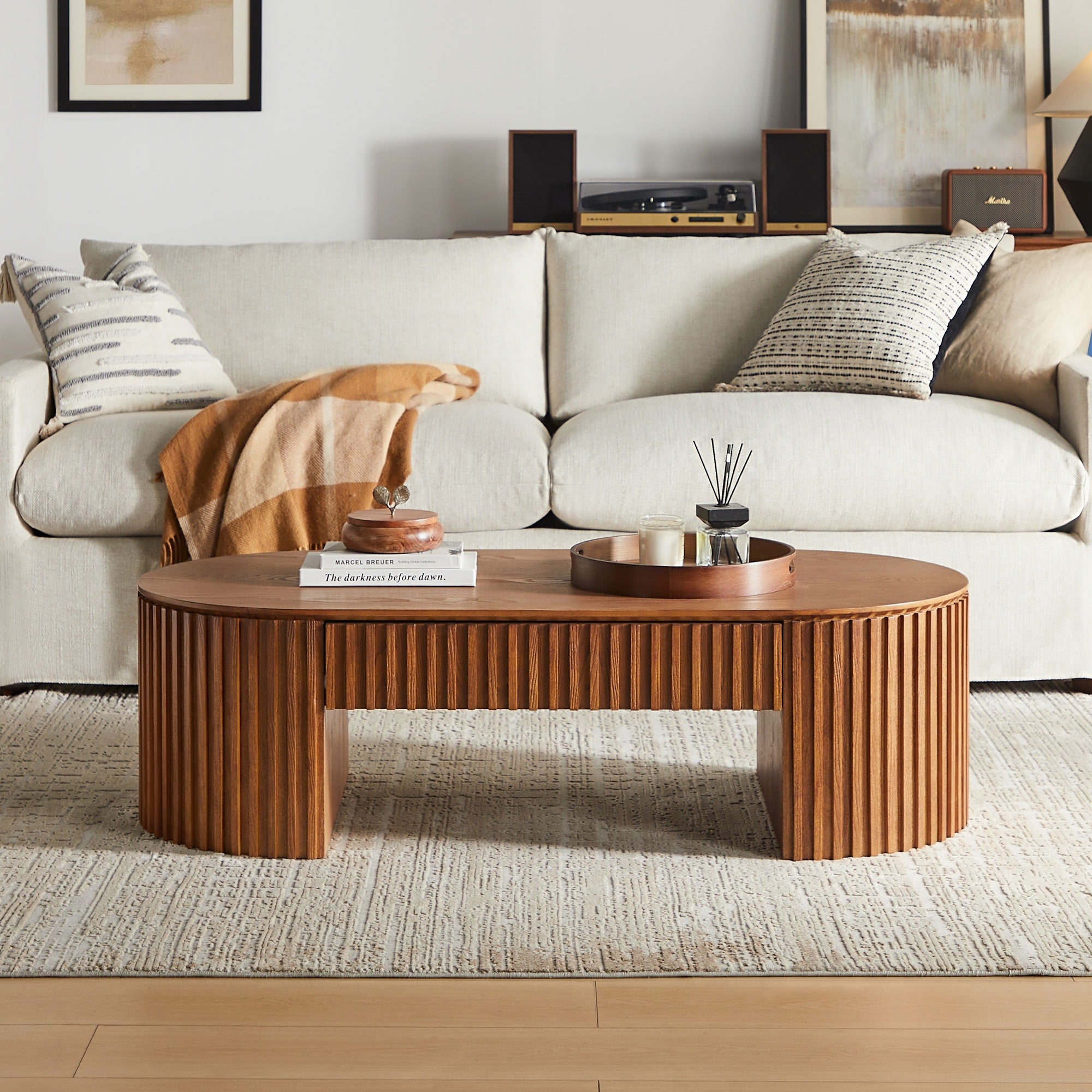 Oval Wood Coffee Table Side Table Tea Table With Drawer Simple Center Table Accent Table Brown Sofa Table