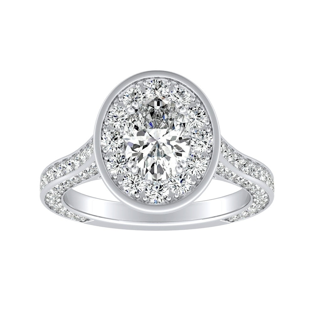 Auriya 2 1 4Ctw Halo Oval Diamond Engagement Ring 18K Gold Gia Certified