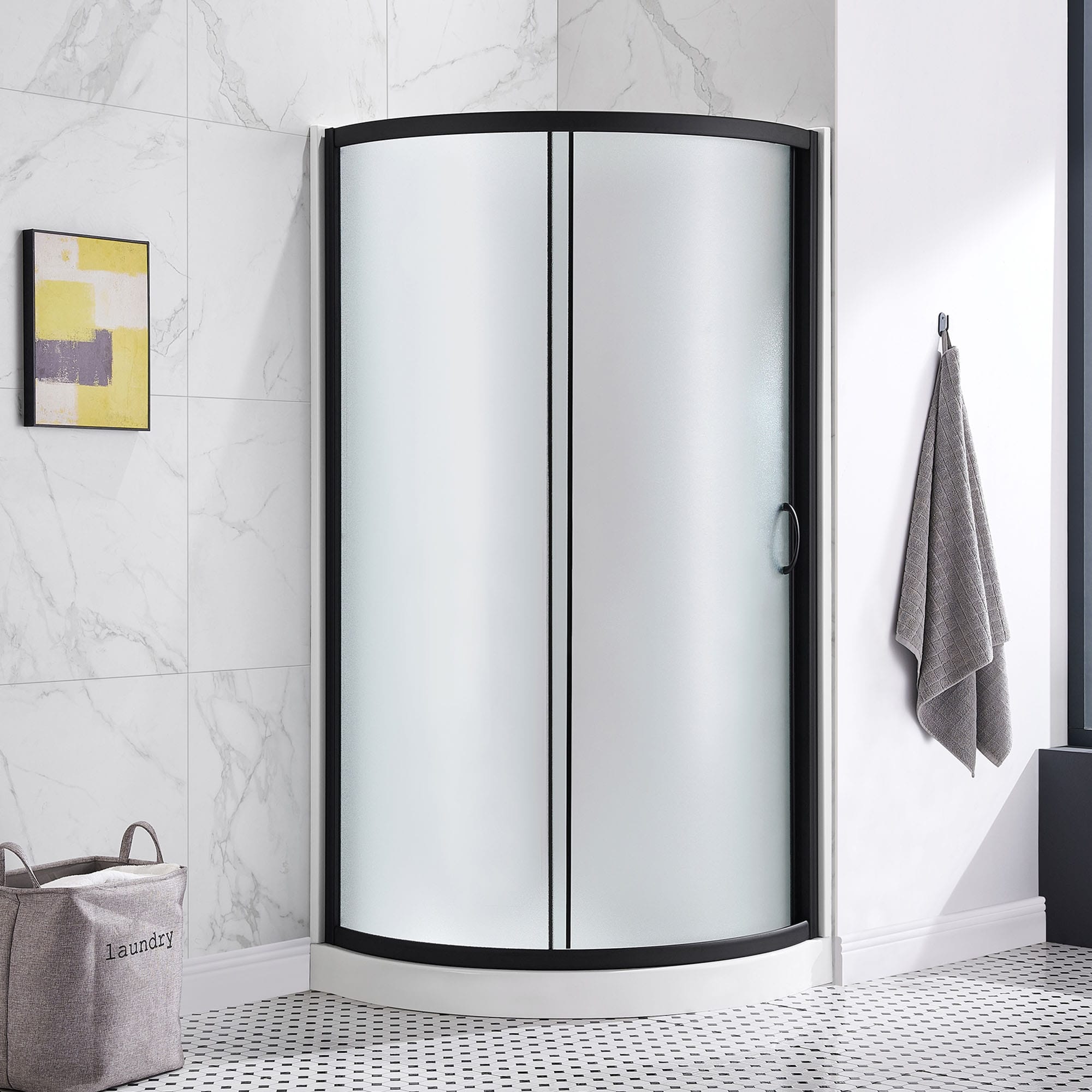 Ove Decors Breeze 32 In. Black Shower Kit With Frosted Glass Panels Walls And Base Included