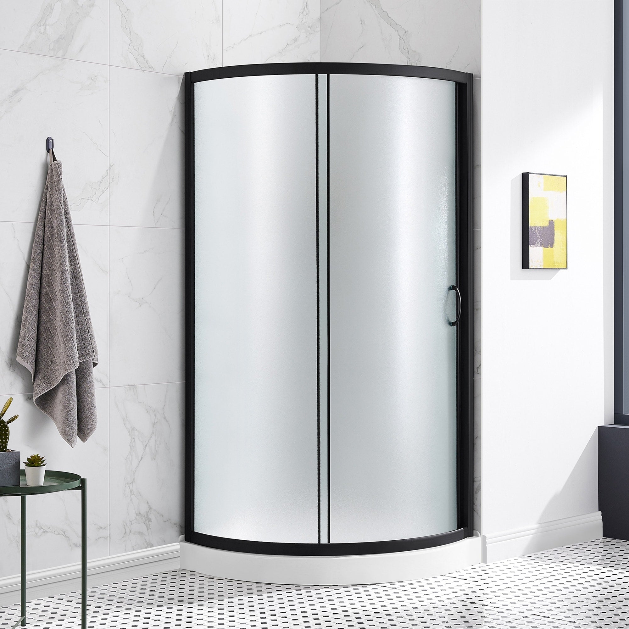 Ove Decors Breeze 32 In. Black Shower Kit With Frosted Glass Panels And Base Included