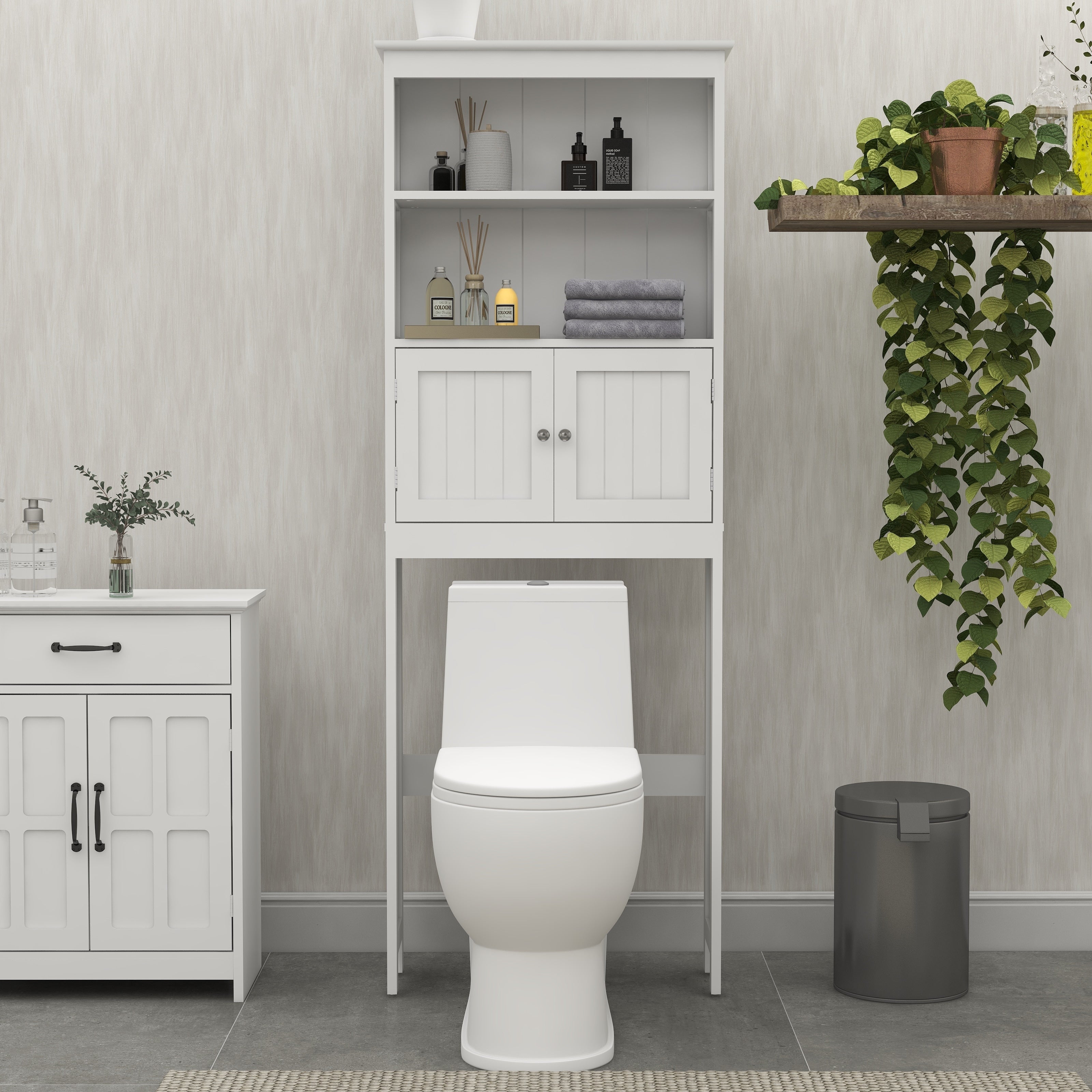 Over The Toilet Rack 2 Tier Toilet Bathroom Spacesaver Storage Shelf With 2 Doors Wood Storage Organizer Cabinet