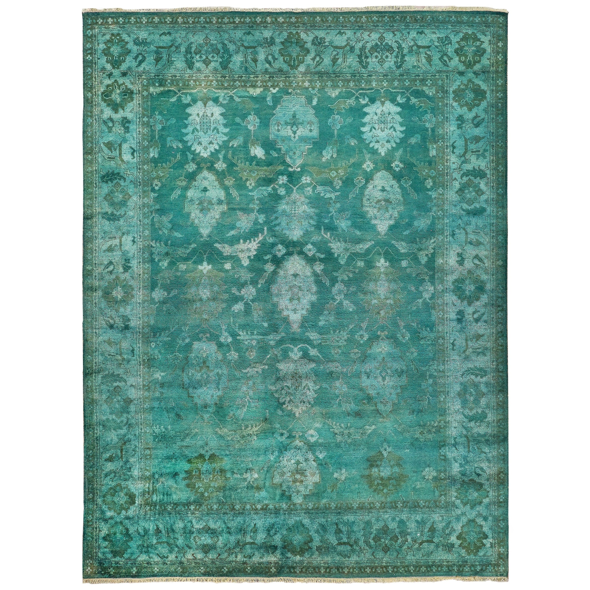 Overdye Antique Weave Hand Knotted New Zealand Wool Green Area Rug 9 X 12