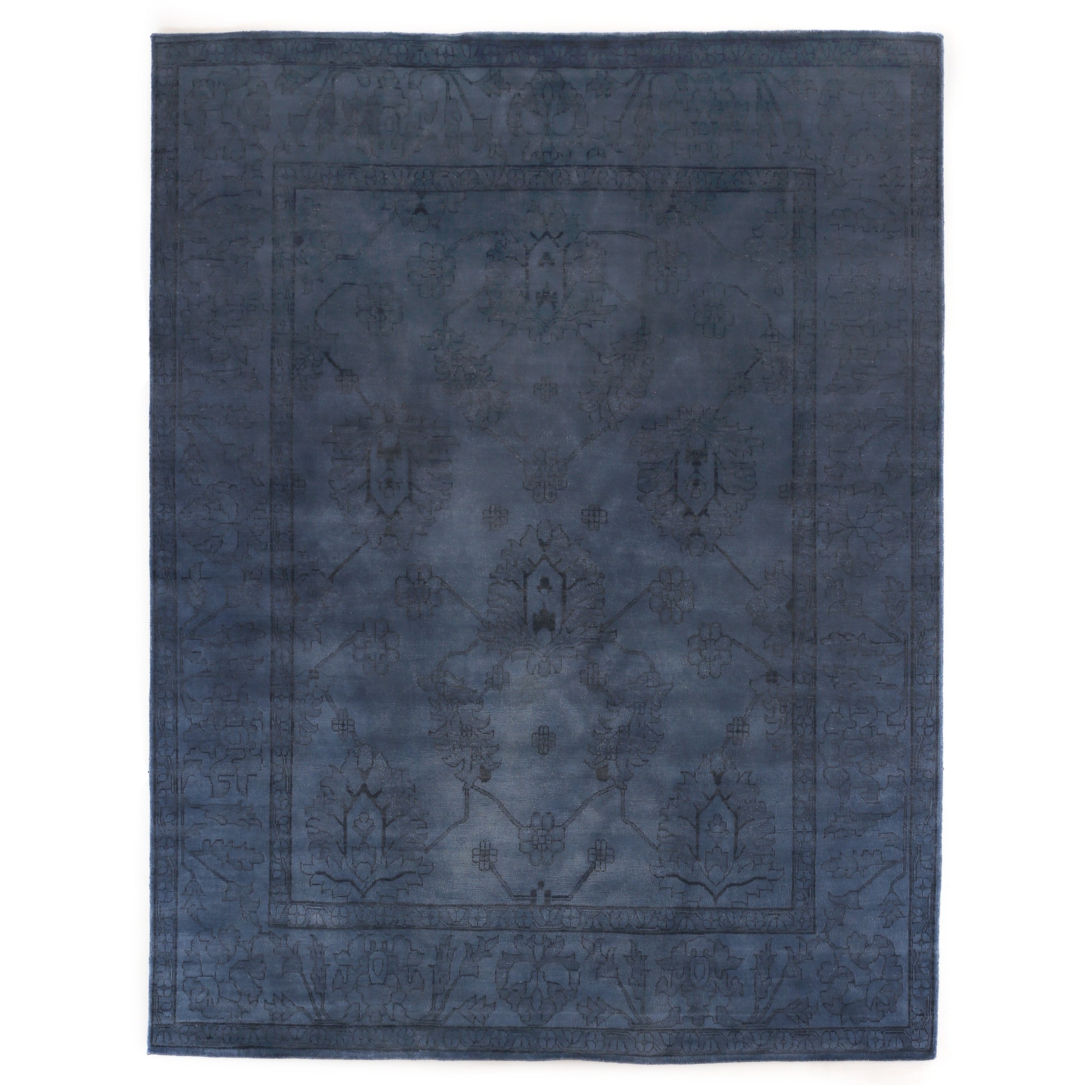 Overdye Hand Knotted New Zealand Wool Navy Area Rug 10 X 14
