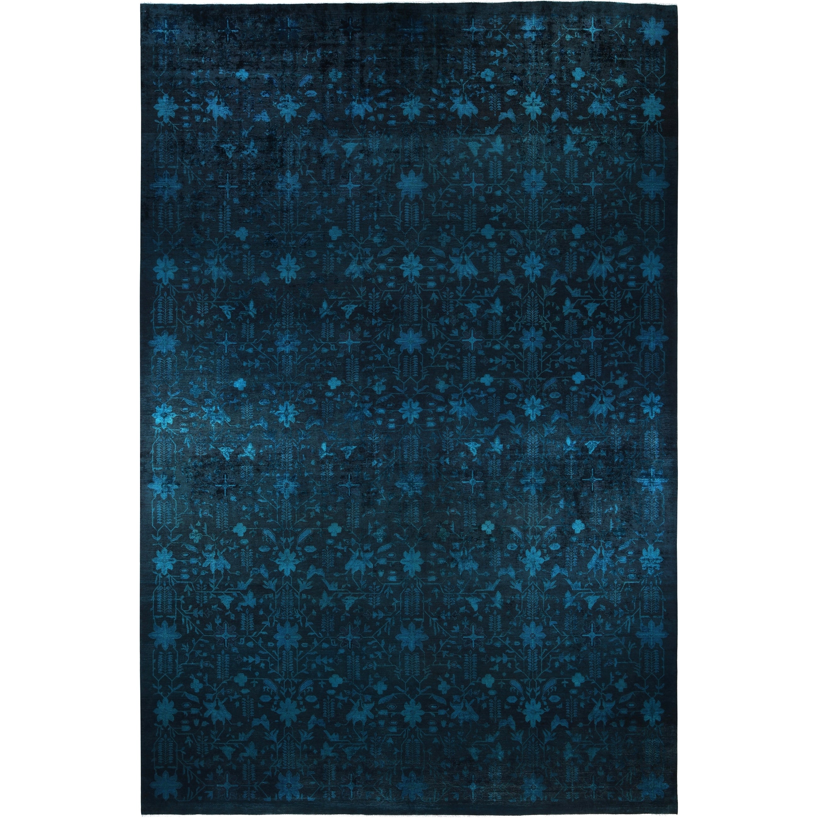 Overdyed Hand Knotted Wool Modern Contemporary Black Area Rug 12 1 X 18 4