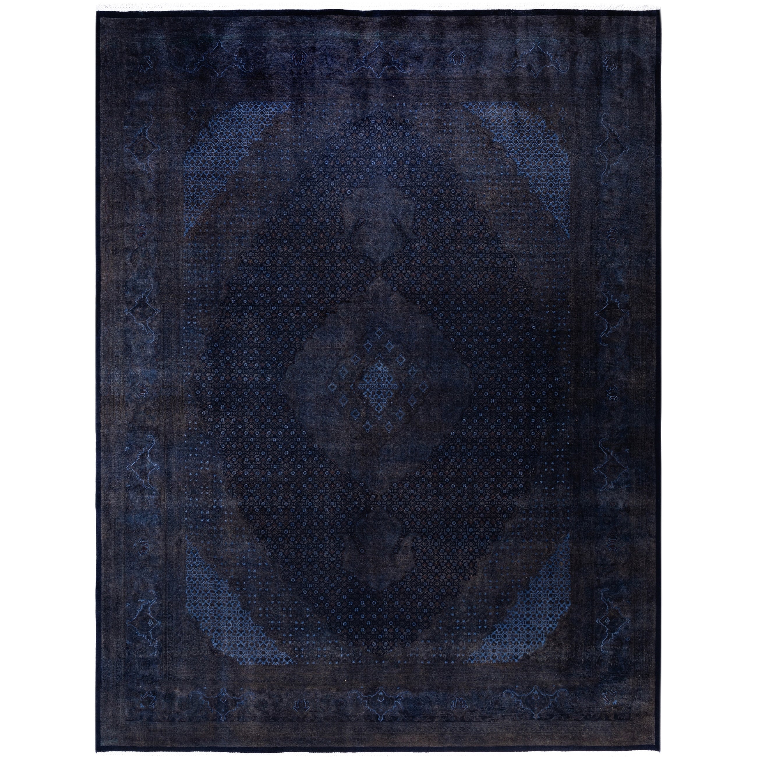 Overdyed Hand Knotted Wool Modern Contemporary Black Area Rug 9 0 X 12 0