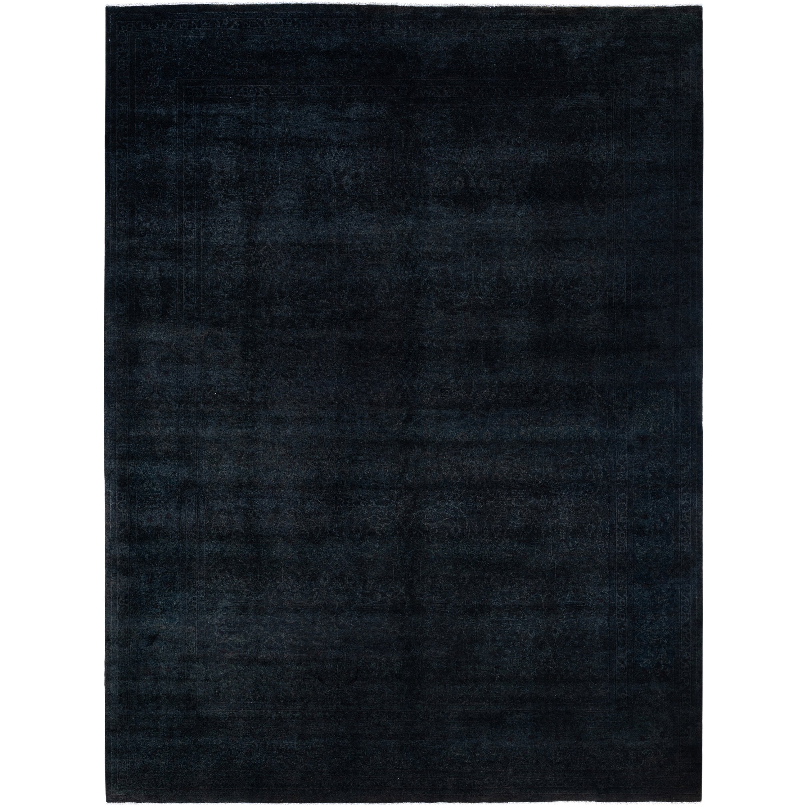 Overdyed Hand Knotted Wool Modern Contemporary Black Area Rug 9 3 X 12 3