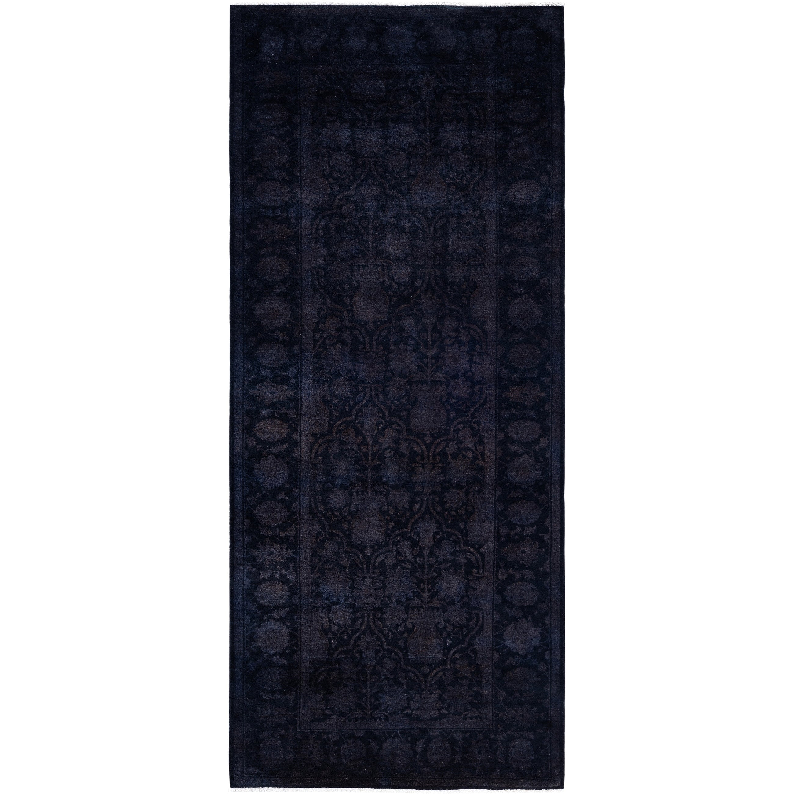 Overdyed Hand Knotted Wool Modern Contemporary Black Runner 4 1 X 10 2