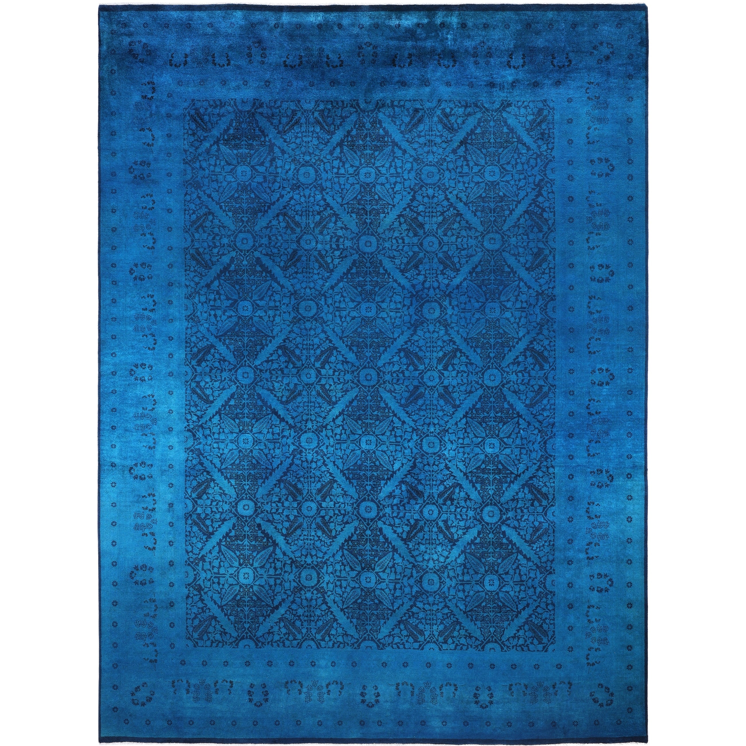 Overdyed Hand Knotted Wool Modern Contemporary Blue Area Rug 10 1 X 13 10