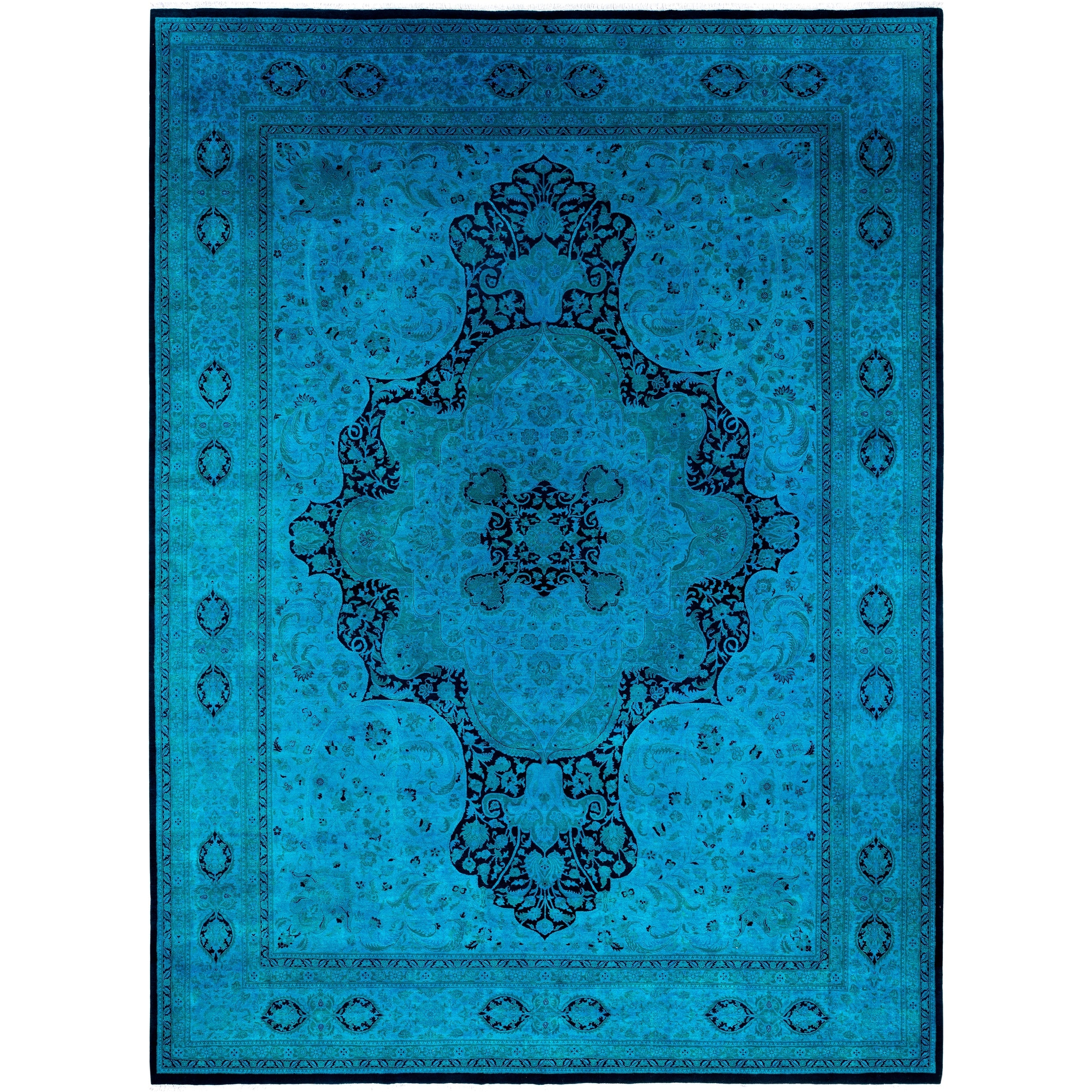 Overdyed Hand Knotted Wool Modern Contemporary Blue Area Rug 10 2 X 13 10