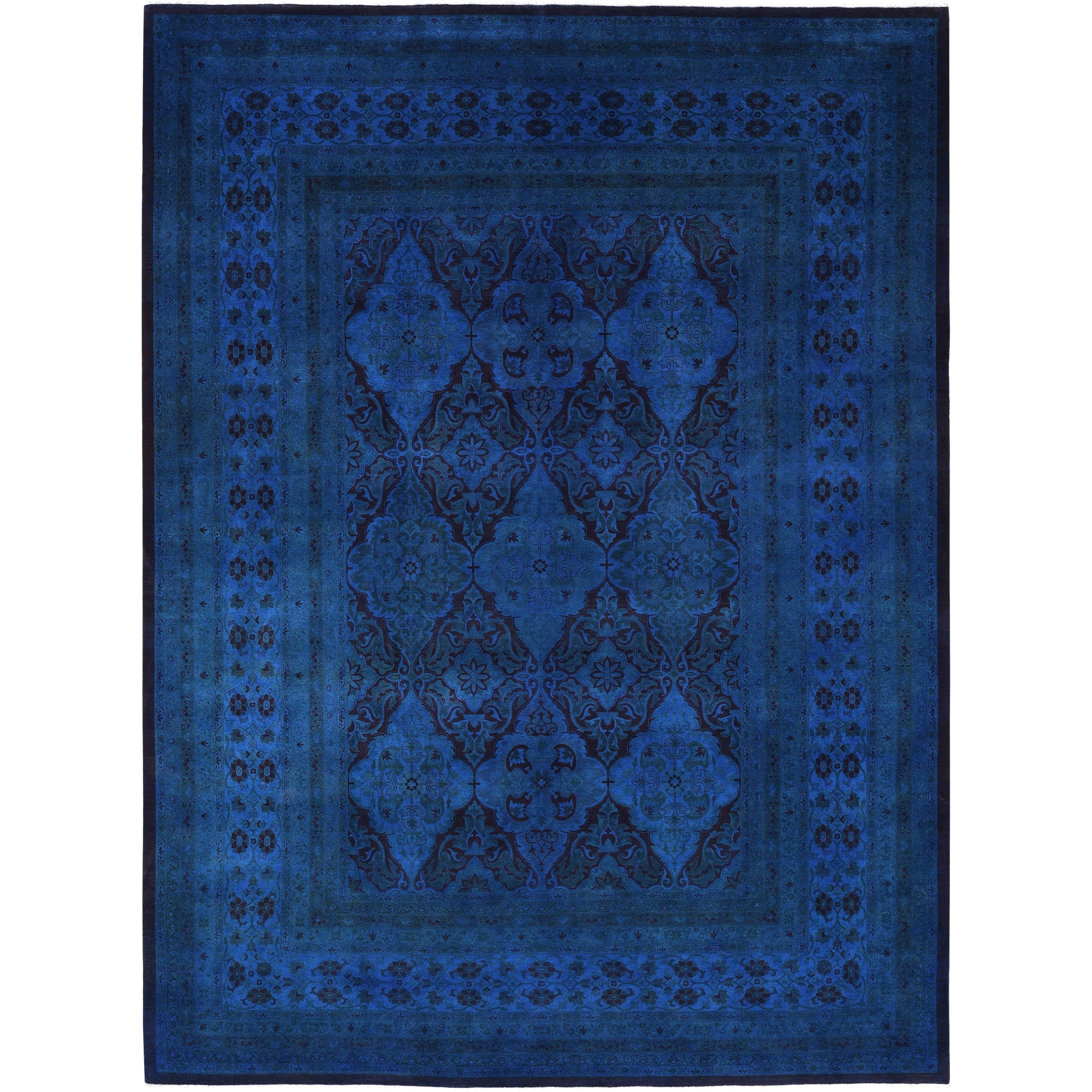 Overdyed Hand Knotted Wool Modern Contemporary Blue Area Rug 10 2 X 14 1