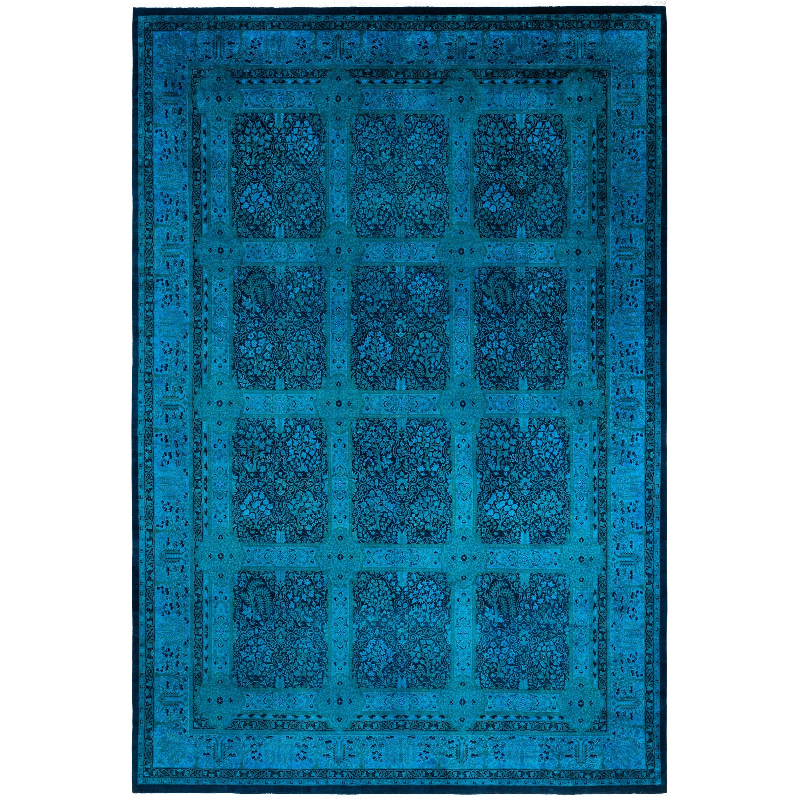 Overdyed Hand Knotted Wool Modern Contemporary Blue Area Rug 10 3 X 15 1