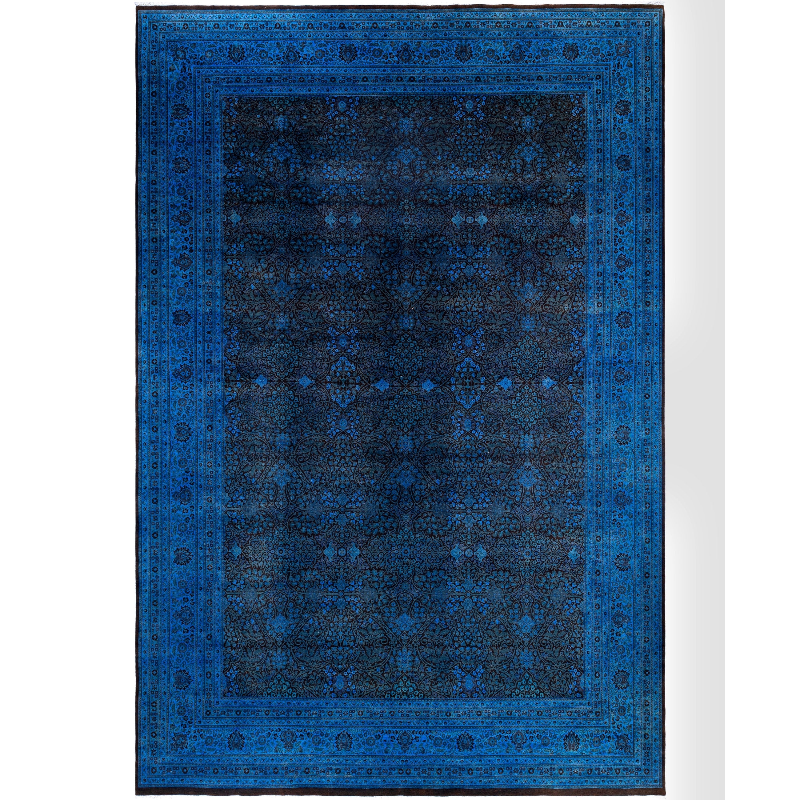 Overdyed Hand Knotted Wool Modern Contemporary Blue Area Rug 12 1 X 17 10