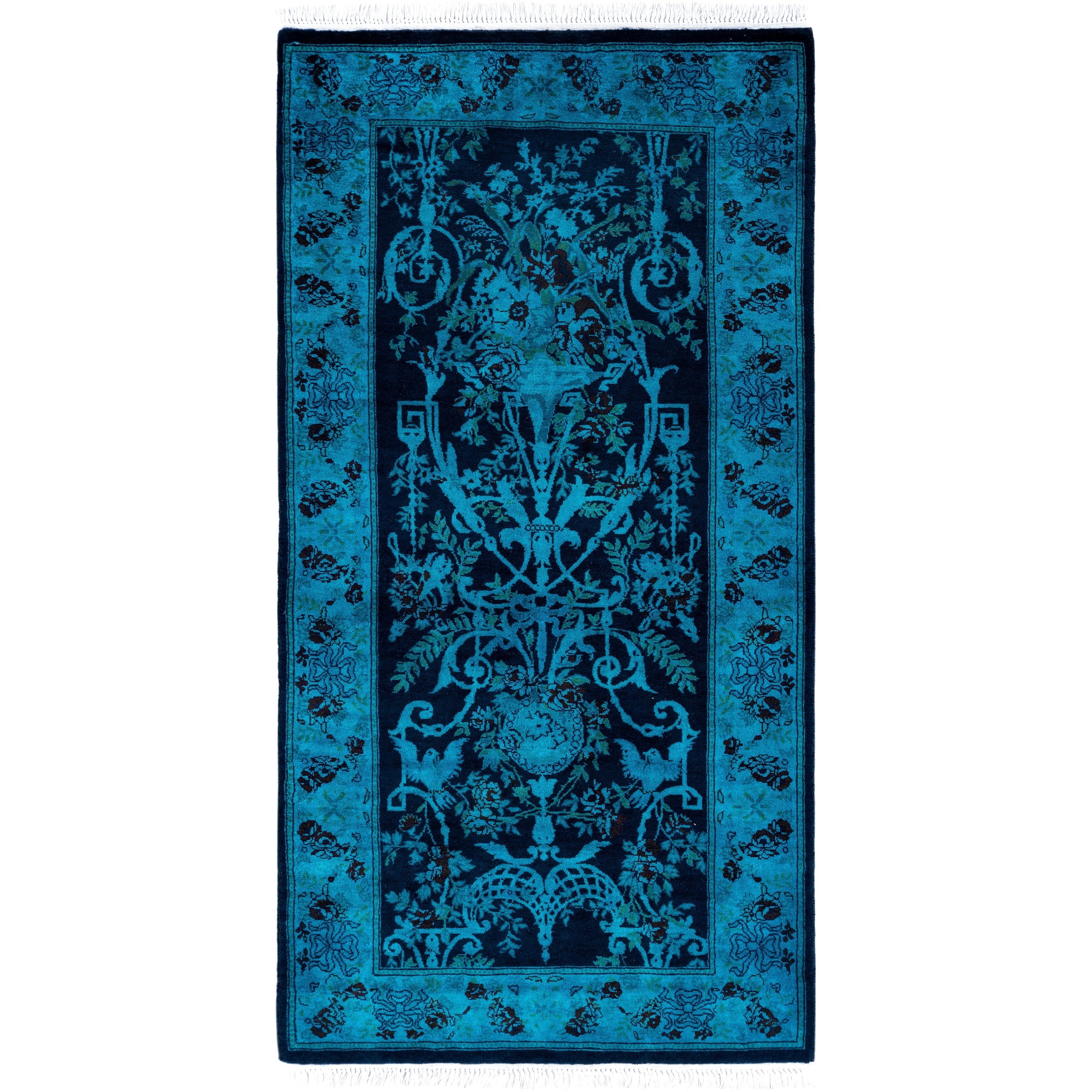 Overdyed Hand Knotted Wool Modern Contemporary Blue Area Rug 2 7 X 5 2