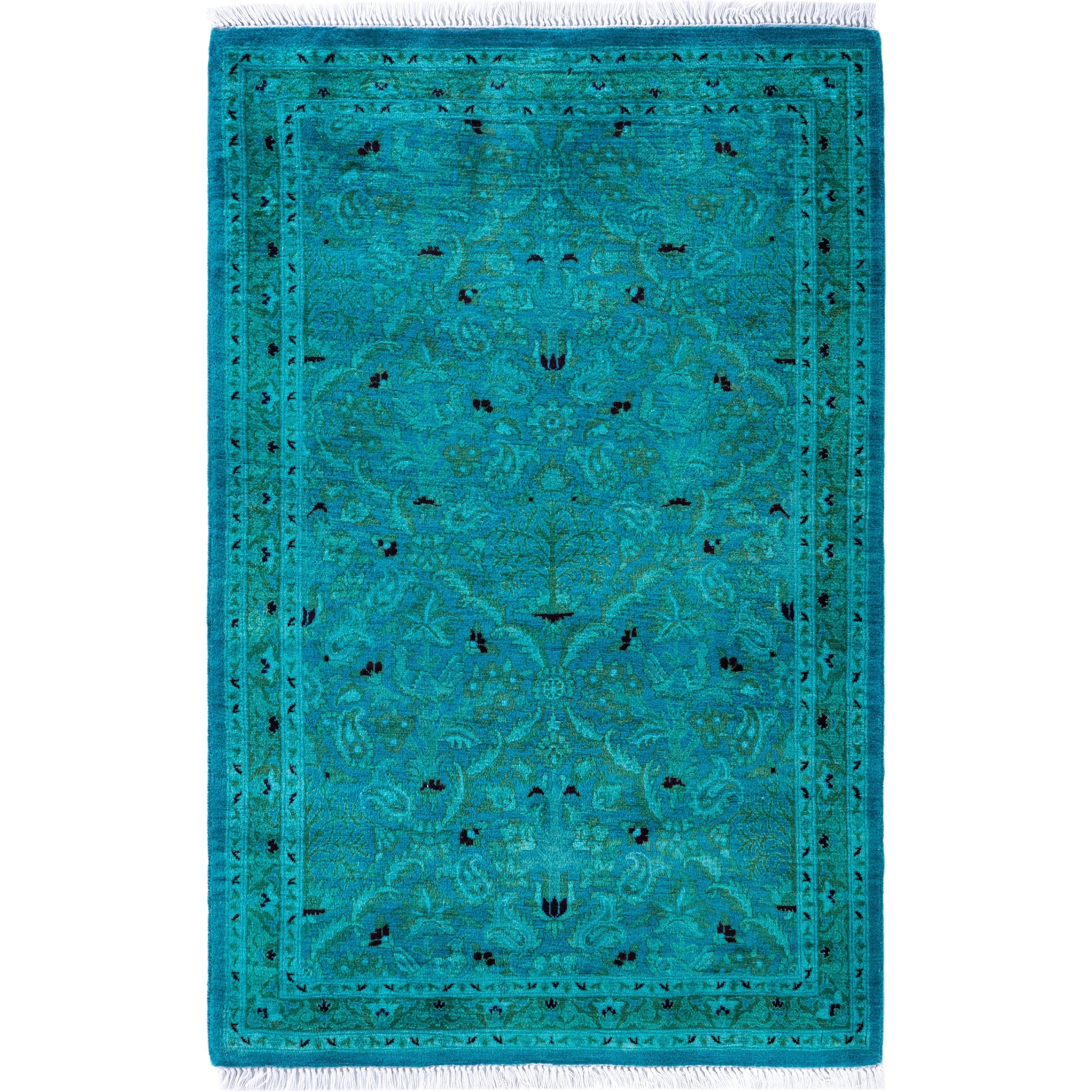 Overdyed Hand Knotted Wool Modern Contemporary Blue Area Rug 2 8 X 4 1