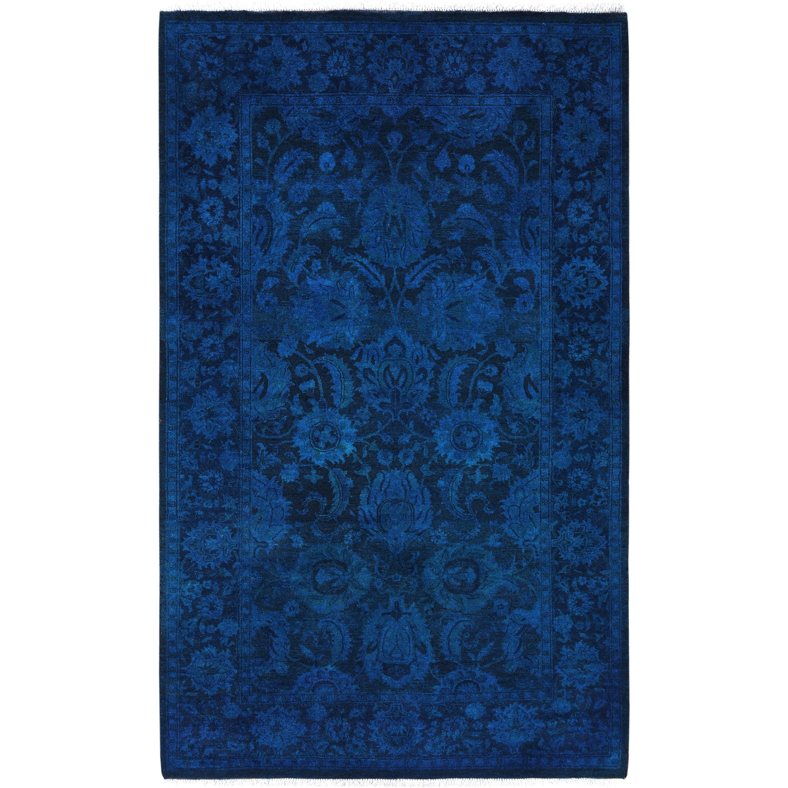 Overdyed Hand Knotted Wool Modern Contemporary Blue Area Rug 3 1 X 5 1
