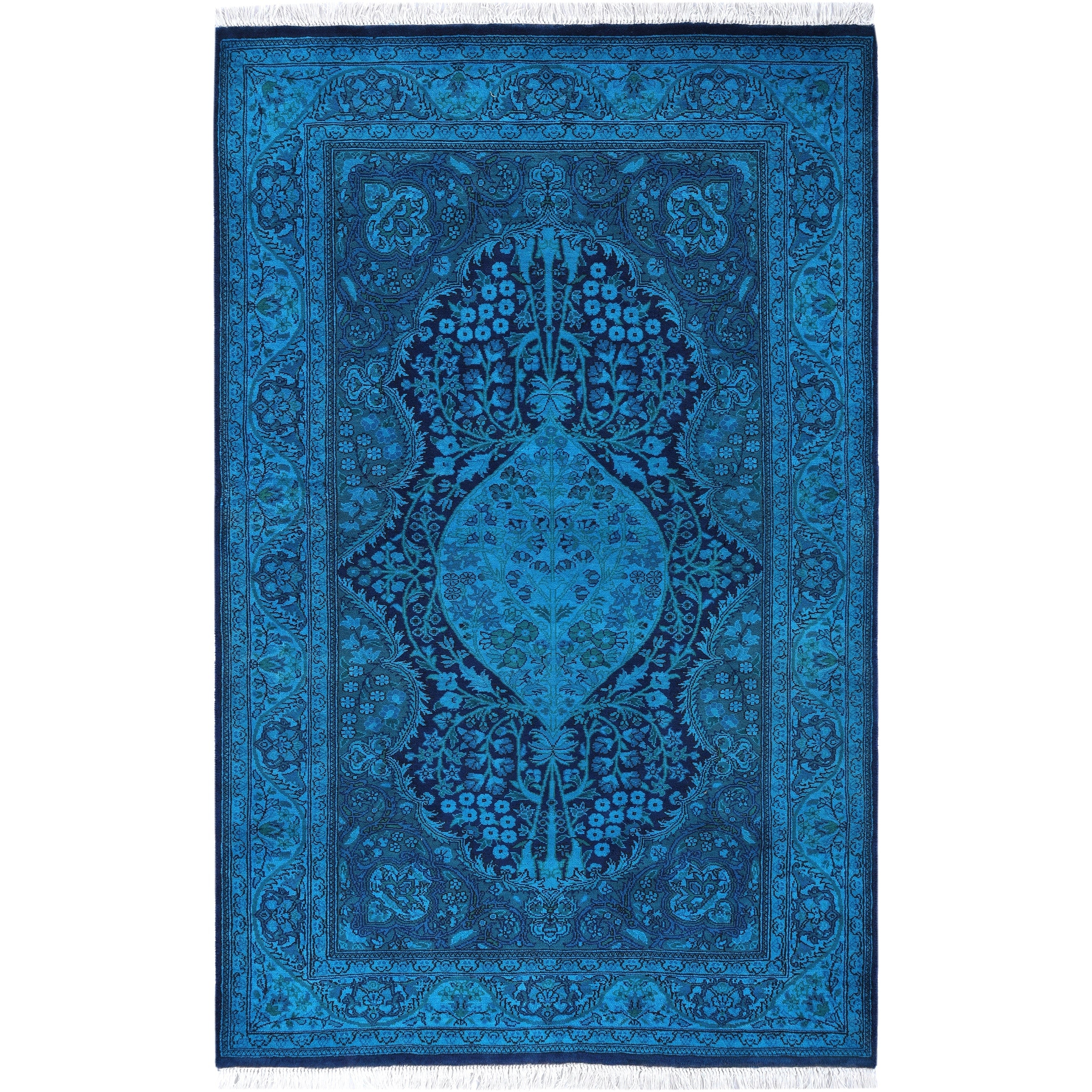 Overdyed Hand Knotted Wool Modern Contemporary Blue Area Rug 3 3 X 5 2
