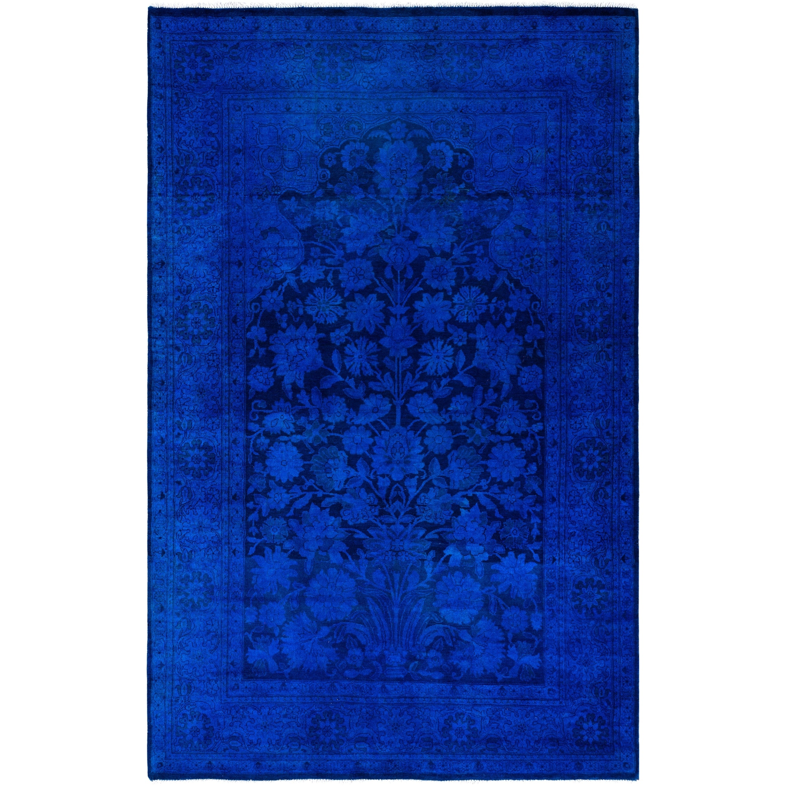 Overdyed Hand Knotted Wool Modern Contemporary Blue Area Rug 4 1 X 6 6
